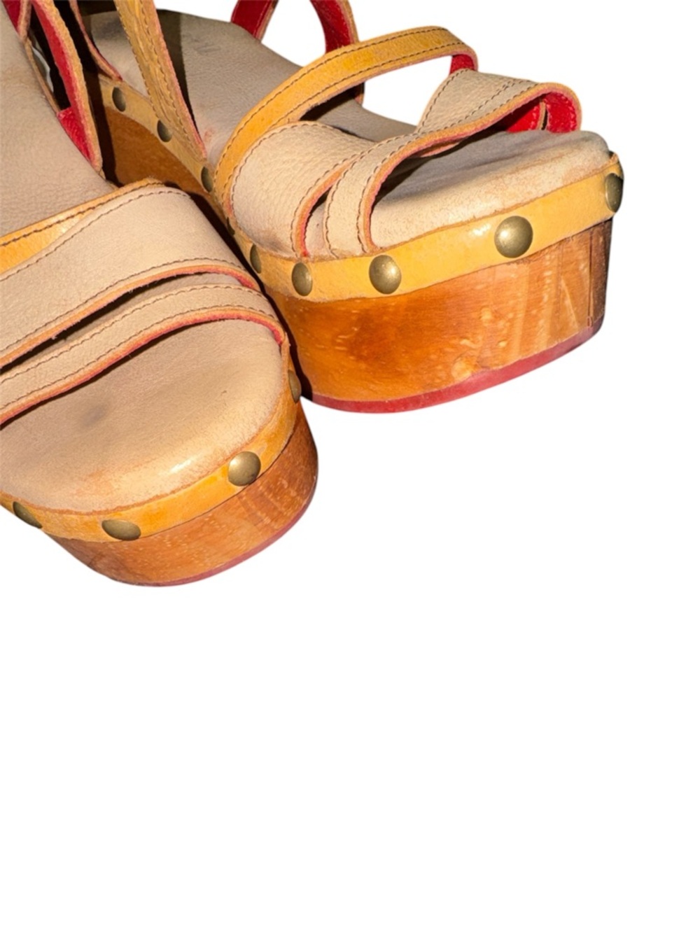 Bed Stu Anthropologie Platform Heel Clog Ankle Strap Sandals Yellow Brown 9 - Picture 6 of 12